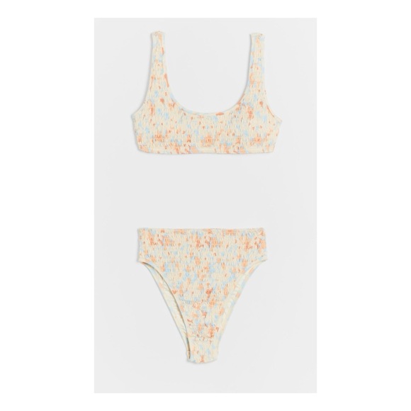 NWOT Anthropologie L SPACE Bitsy Smocked Bikini Top & Bottoms in Wild Oleander S